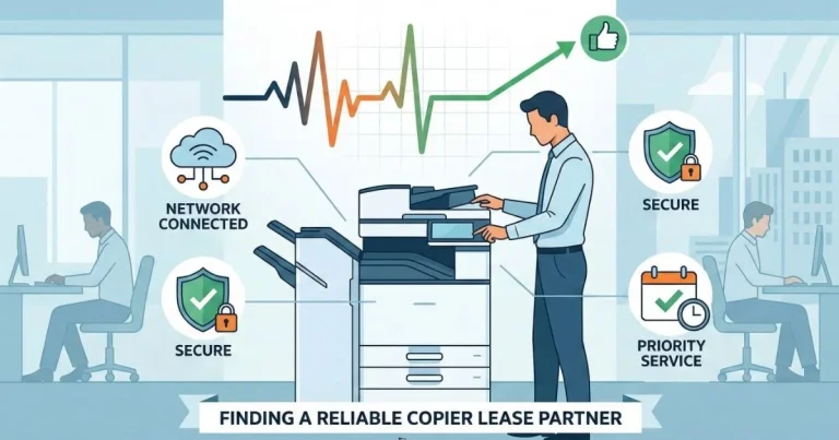 A professional technician providing a Reliable Copier Lease in Cleveland, featuring 4-hour SLAs, secure network connectivity, and priority service.