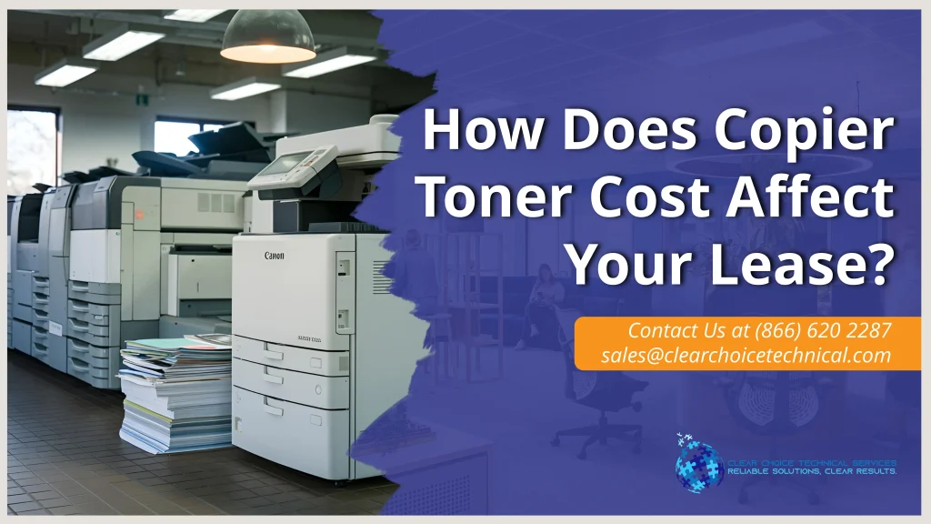 Row of high-volume Canon copiers showing copier toner cost lease impact in Cleveland